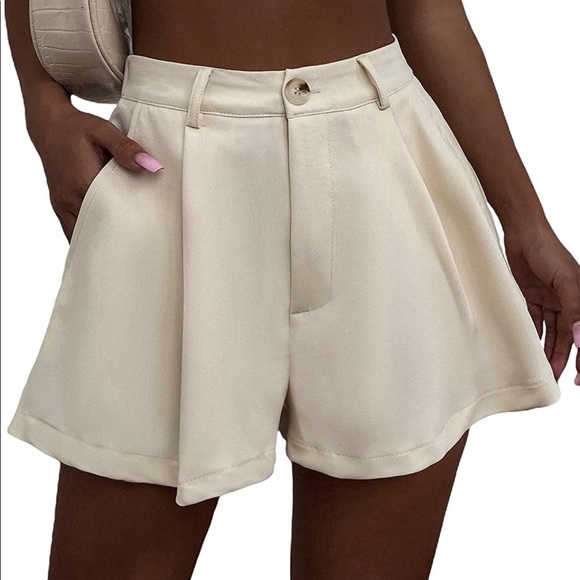 Verdusa Pants - Verdusa - Elastic High Waist Pleated Wide Leg Shorts with Pocket